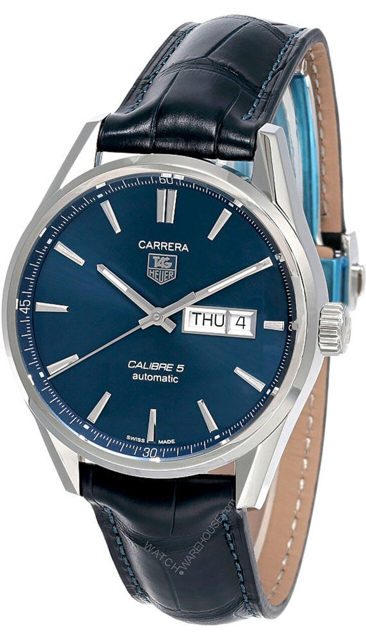 Pre-owned Tag Heuer Carrera 41mm Auto Ss Blue Dial Lthr Men's Watch War201e.fc6292