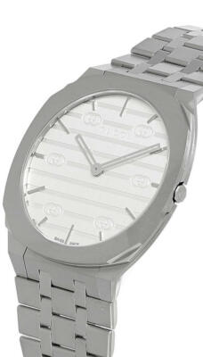 Pre-owned Gucci 25h 34mm Quartz Stainless Steel Silver Dial Unisex Watch Ya163402