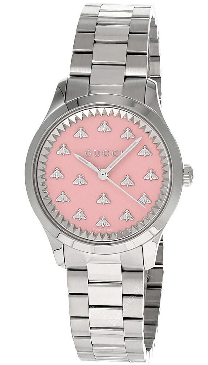 Pre-owned Gucci G-timeless 32mm Quartz Ss Pink Dial Women's Watch Ya1265033