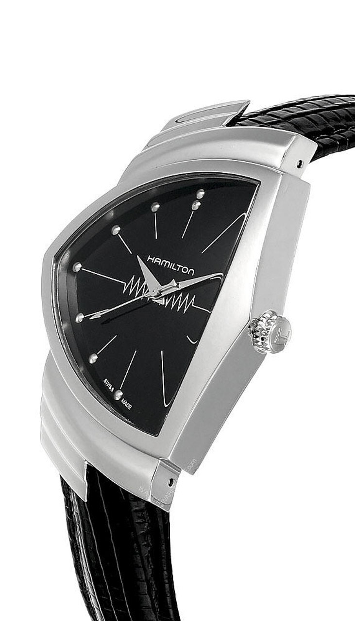 Pre-owned Hamilton Ventura 31mm Quartz Black Dial Leather Men's Watch H24411732