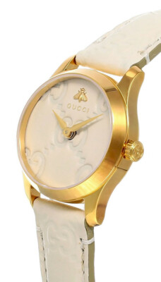 Pre-owned Gucci G-timeless 27mm Gold Pvd Case Cream Dial Women's Watch Ya126580a