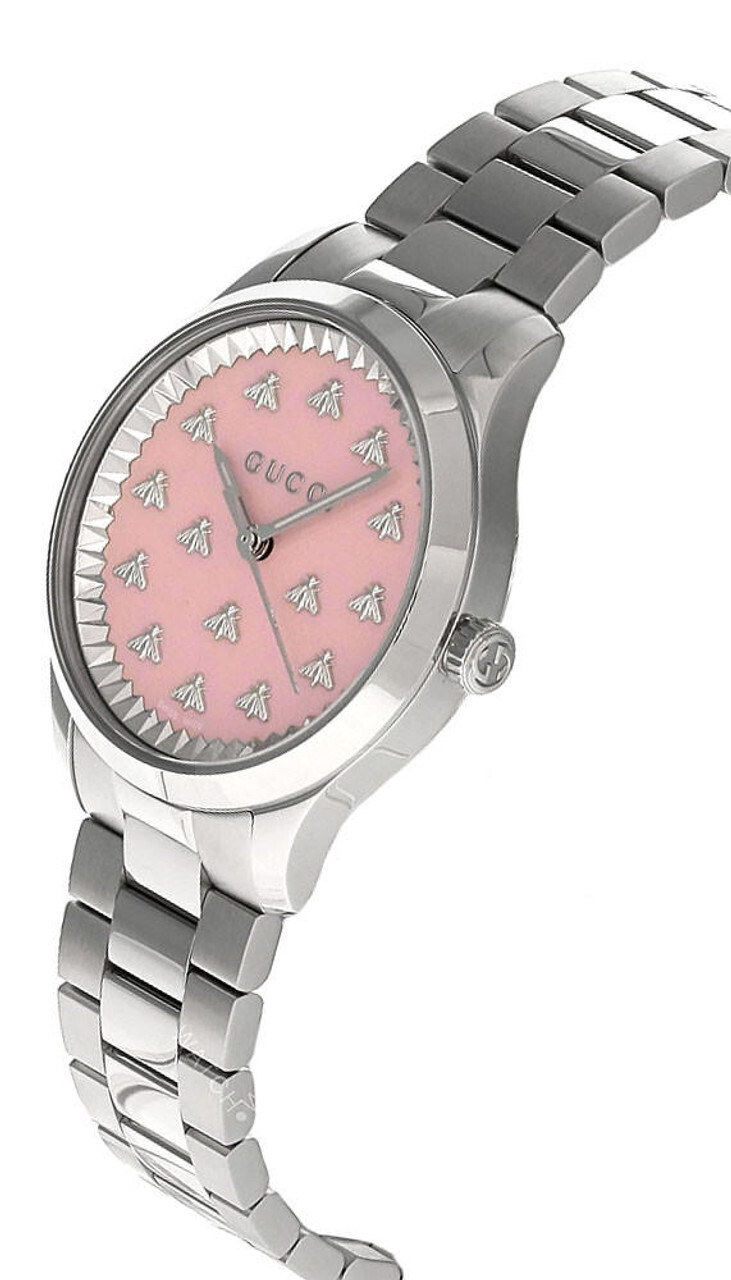 Pre-owned Gucci G-timeless 32mm Quartz Ss Pink Dial Women's Watch Ya1265033