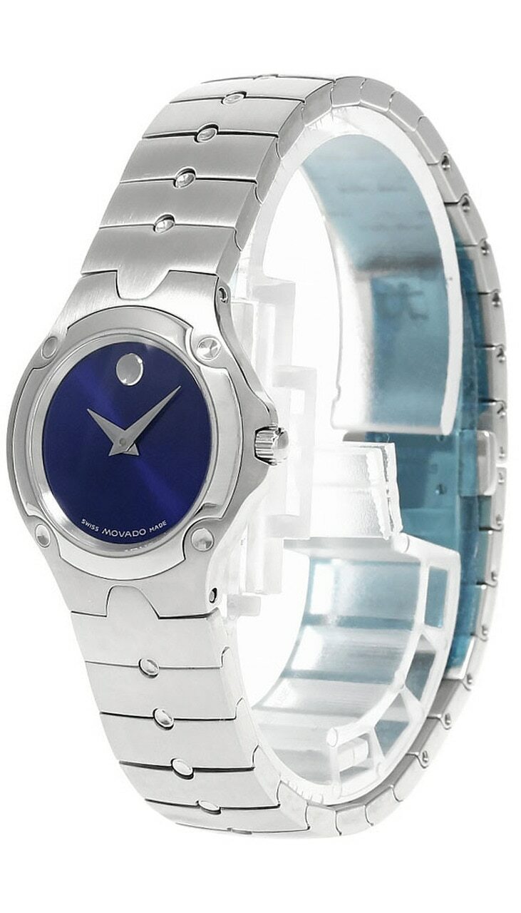 Pre-owned Movado Sport Edition 26mm Ss Blue Museum Dial Women's Watch 0604836