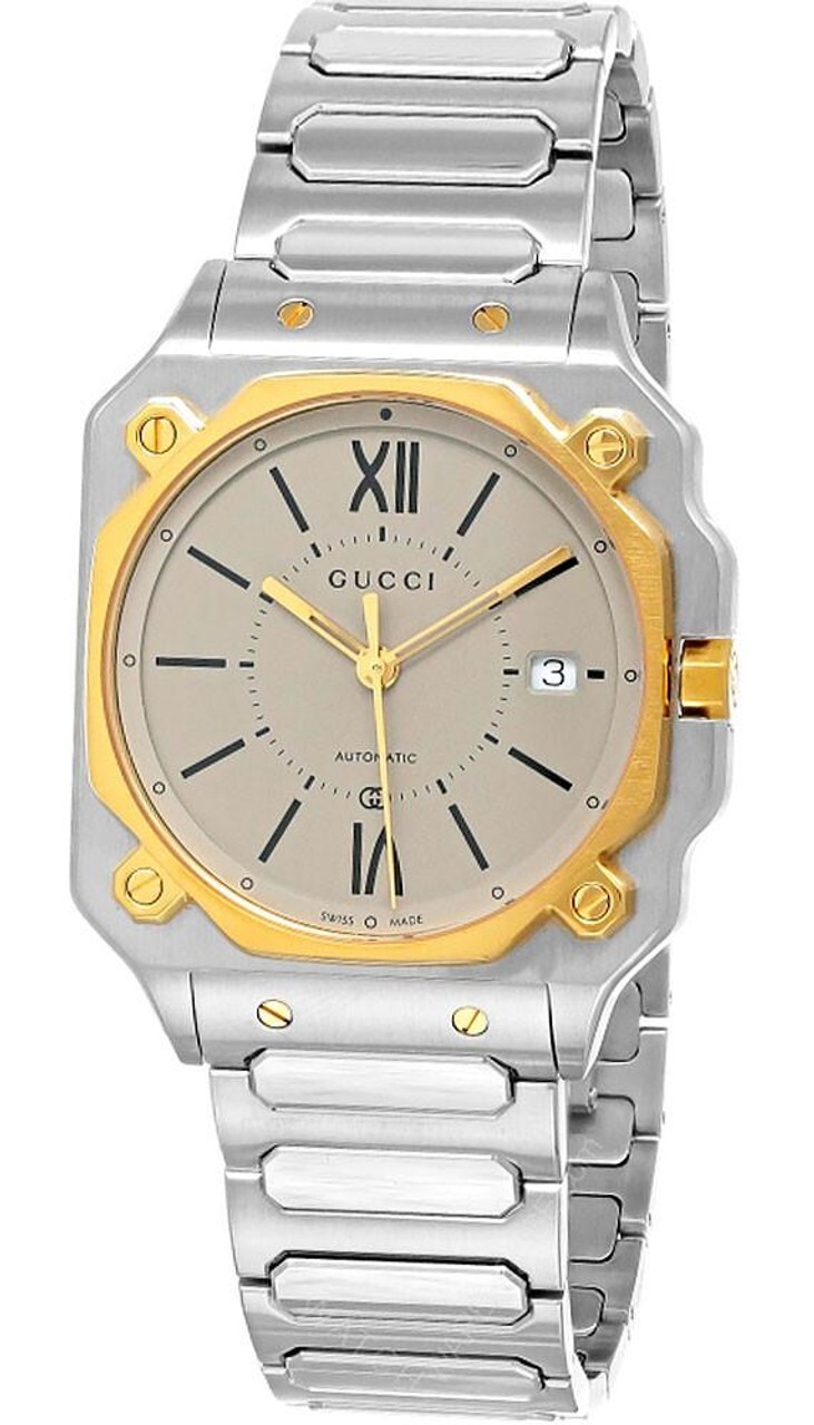 GUCCI G-Flat Automatic SS 36MM 18K Gold Plated Bezel Men's