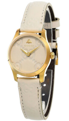 Pre-owned Gucci G-timeless 27mm Gold Pvd Case Cream Dial Women's Watch Ya126580a