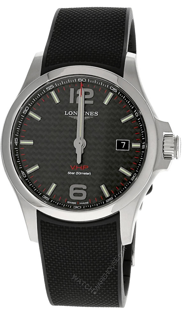 Pre-owned Longines Conquest 43mm Quartz Black Rubber Men's Watch L3.726.4.66.9