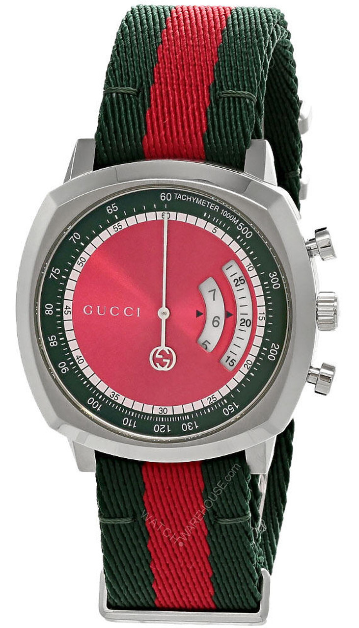 Gucci Grip 40mm SS Red/Green Dial Fabric Strap Men's Watch