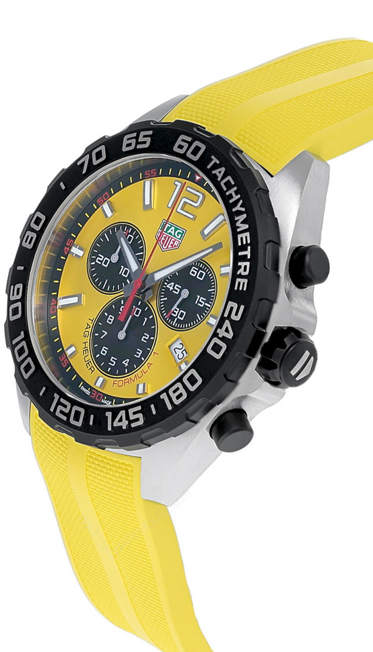 Pre-owned Tag Heuer Formula 1 Quartz Chrono 43mm Yellow Rubber Men's Watch Caz101am.ft8054