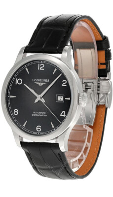 LONGINES  Record 40MM AUTO Black Dial Leather Men's Watch L2.821.4.56.2