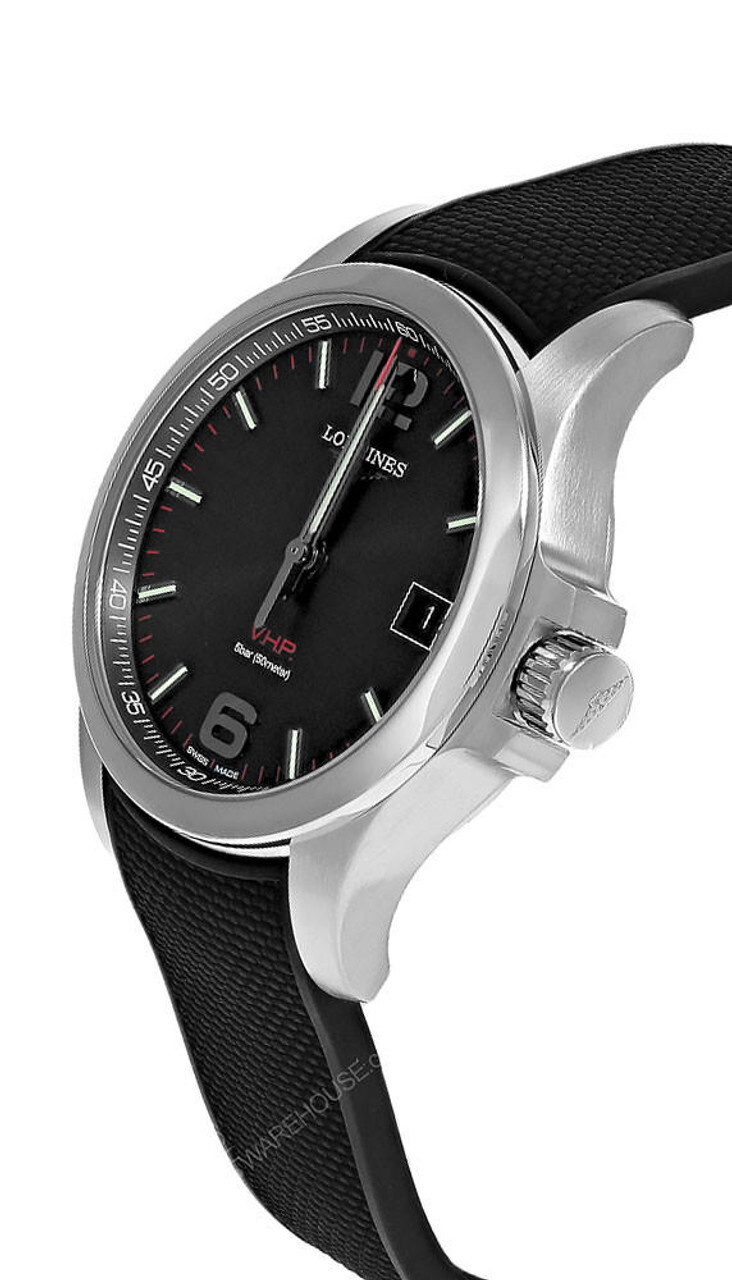 Pre-owned Longines Conquest V.h.p. 41mm Black Dial Rubber Men's Watch L3.716.4.56.9