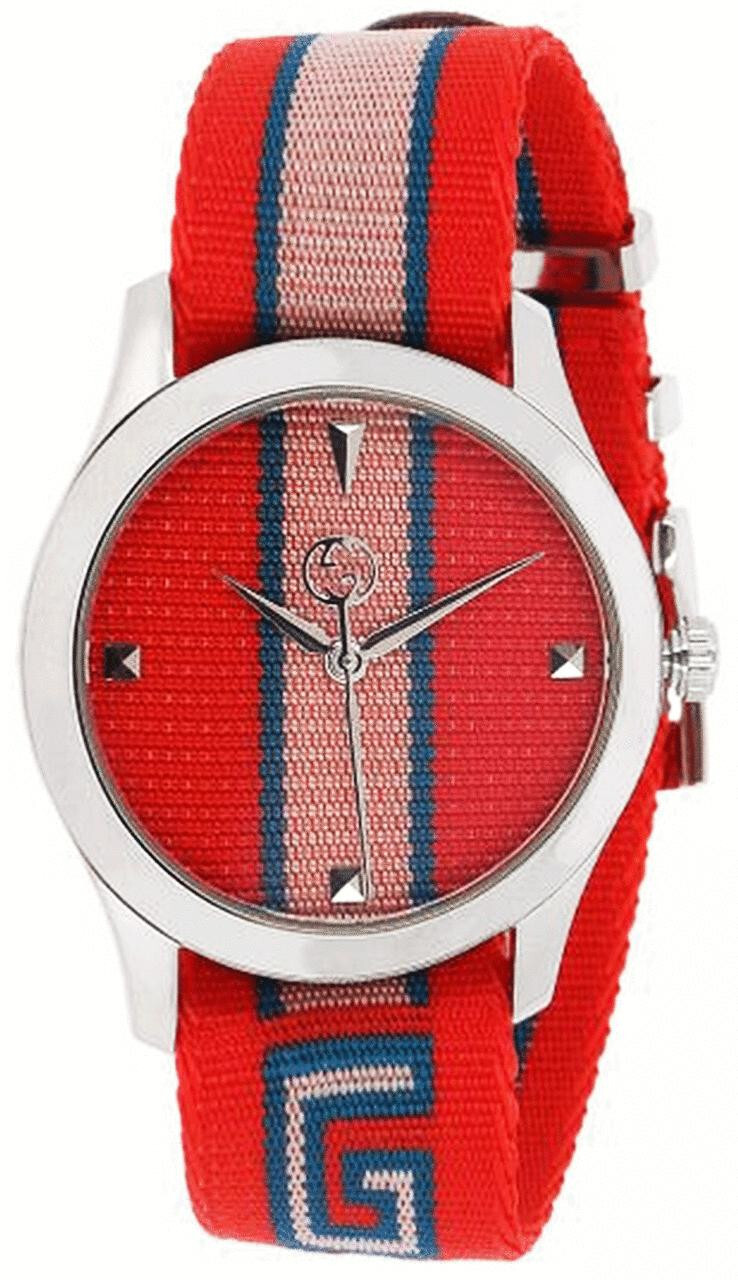 Pre-owned Gucci G-timeless Red Blue Pink Nylon Strap 38mm Men's Watch Ya1264070