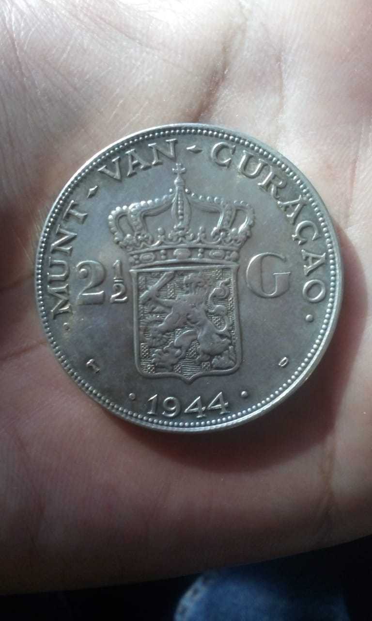 COIN: MUNT VAN CURACAO 1944, 2 1/2 GULDEN - THE VERY RARE ANCIENT COIN