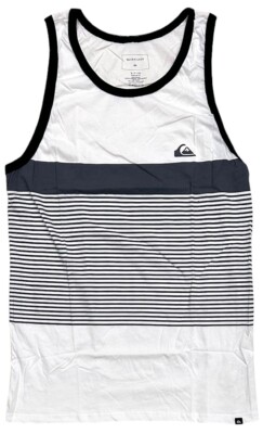 Quiksilver Men's Tank Top T-Shirt Stripe Tijuana White Grey Sleeveless Tee