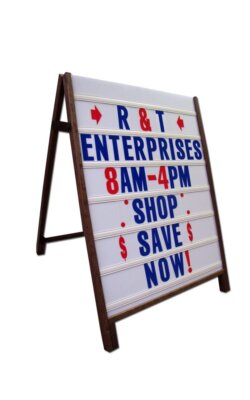 Wood A-Frame 24''x36'' Double Sided Sidewalk Sign w/Letter Track Panels & Letters 