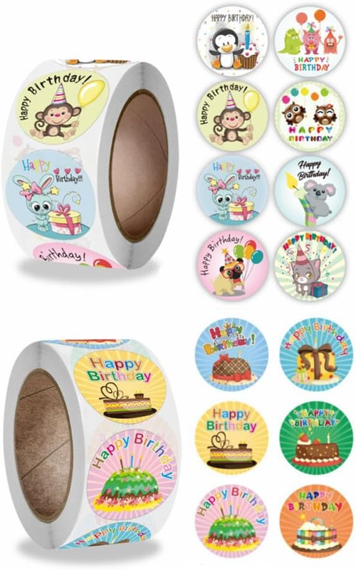 1000PCS Birthday Stickers for Kids, 2 Rolls 1 Inch Happy Birthday Stickers Color