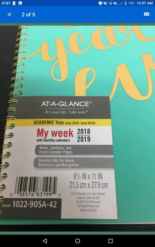 AT-A-GLANCE Academic Weekly / Monthly Planner, July 2017 - June 2018, 8-1/2