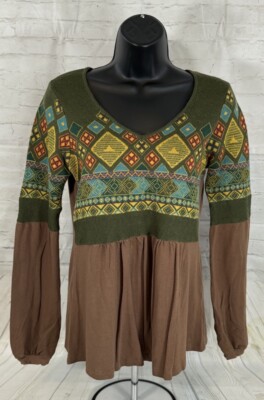 Alain Manoukian Women Sweater S Boho Hippie Retro Pleated Cottage