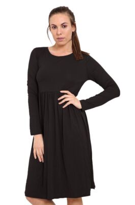 Ladies Women Frankie Swing Dress Flared Skater Jersey Long Sleeve Midi Plus