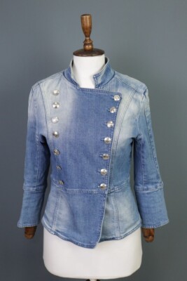 PIERRE BALMAIN Blue Double Breast Denim Short Cropped Jacket Size 38