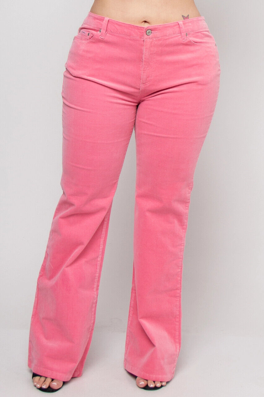 Womens Plus Size Pink Corduroy Pants 2XL Mid Rise Straight Womens Plus Size Pink Corduroy Pants 2XL Mid Rise Straight
