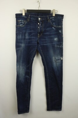 DSQUARED 2 Blue Wash Denin Skinny Fit Distressed Jeans Size 52