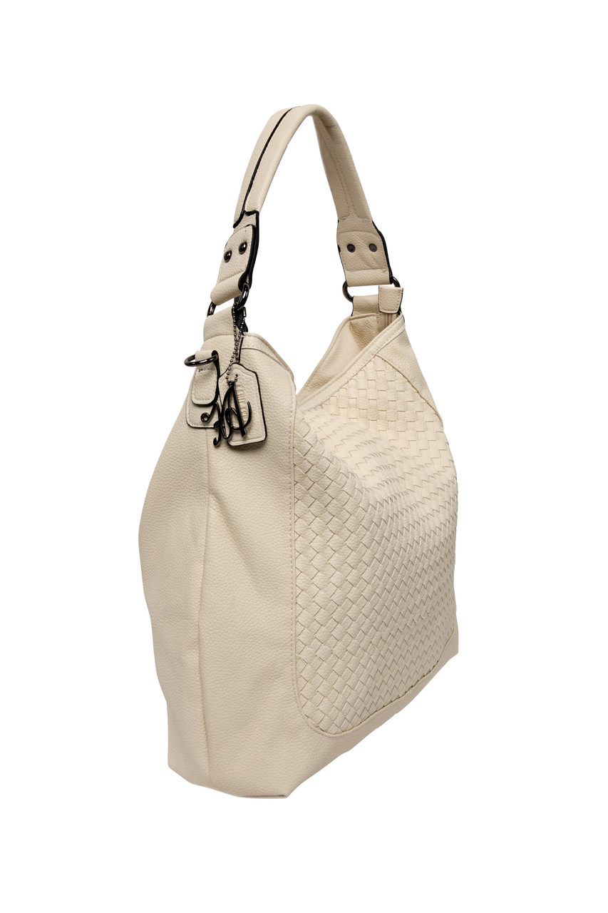 BEIGE WEAVE CONCEALED CARRY HANDBAG