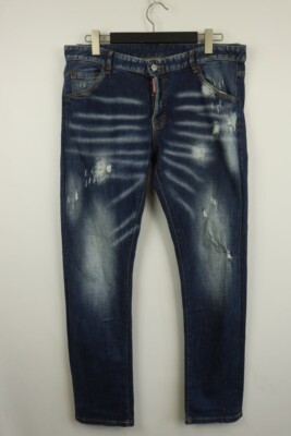 DSQUARED 2 Blue Wash Denim Skinny Fit Distressed Jeans Size 54