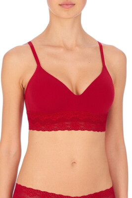 NWT Natori Bliss Perfection Contour Soft Cup Wireless Bralette, Red, Size 34B