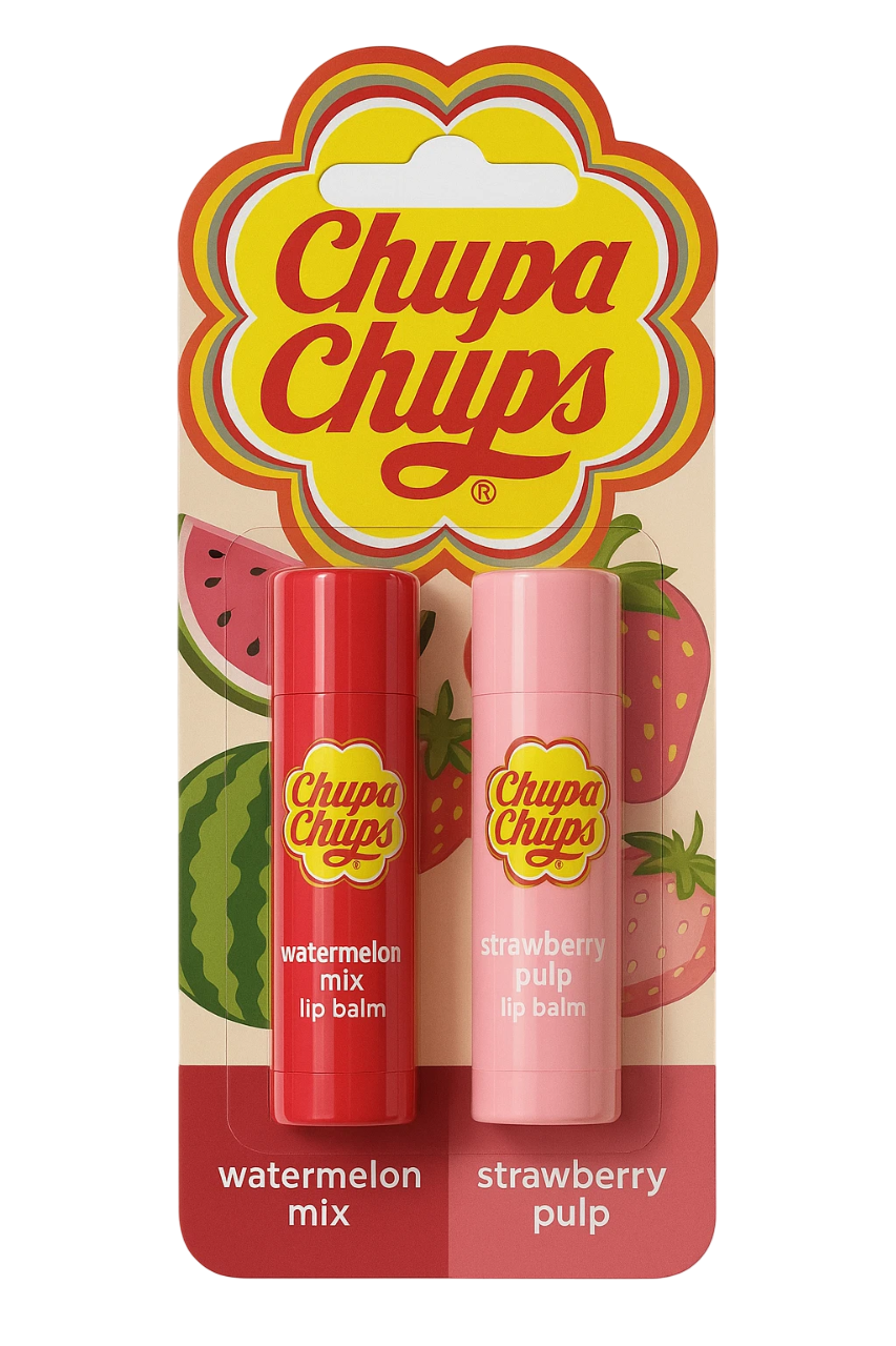 Chupa Chups Lip Balm Duo – Watermelon Mix & Peach Pulp – Fruity Moisture