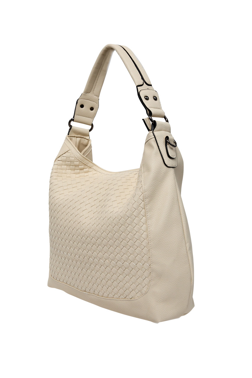 BEIGE WEAVE CONCEALED CARRY HANDBAG