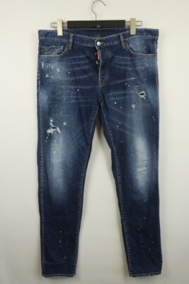 DSQUARED 2 Blue Wash Denim Skinny Fit Distressed Jeans Size 54