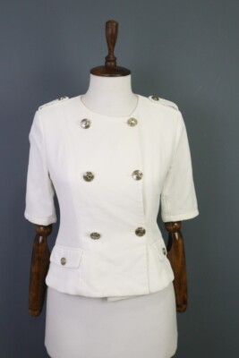 PIERRE BALMAIN White Double Breast 3/4 Sleeve Cropped Jacket Size M