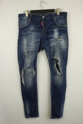 DSQUARED 2 Blue Wash Denim Skinny Fit Distressed Jeans Size 50