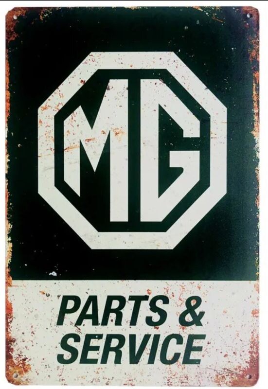 MG PARTS AND SERVICE 8"X12" METAL SIGN DISTRESSED LOOK MORRIS GARAGES