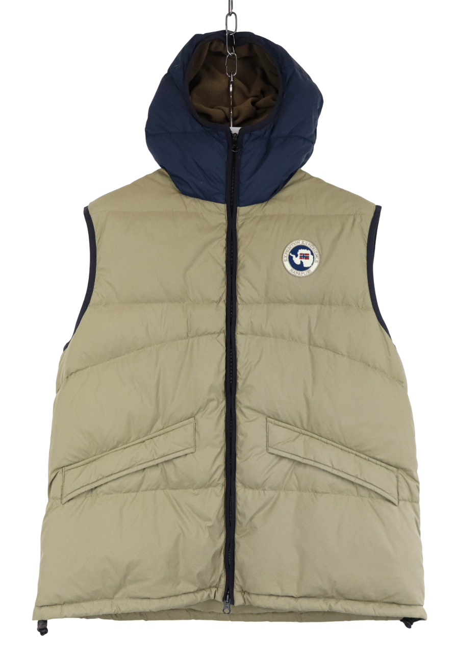 ジャケット・アウター NAPAPIJRI Down Vest NAPAPIJRI Vest Men's LARGE Lined Beige Hooded Full Zip