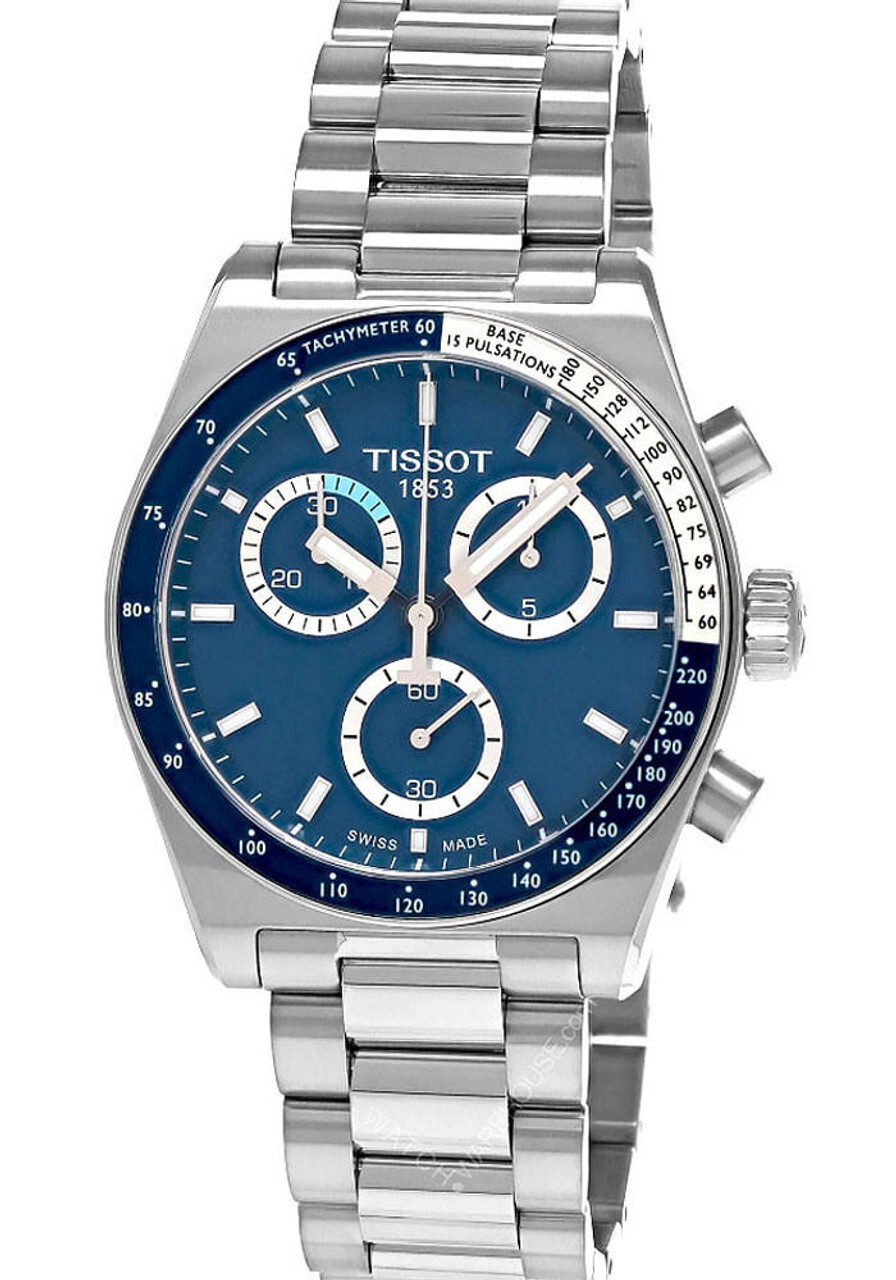 Pre-owned Tissot Pr516 Chrono Quartz 40mm Blue Dial Ss Men's Watch T149.417.11.041.00