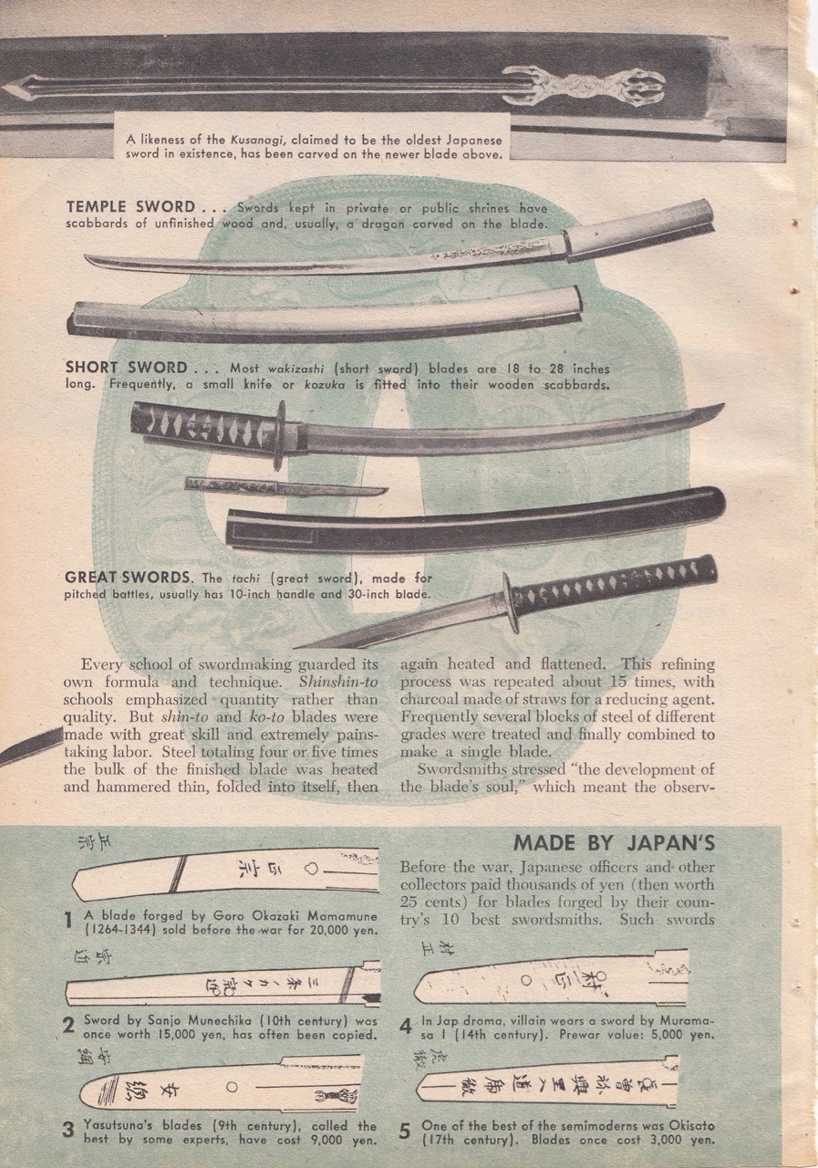 Vintage 1946 Magazine Article Guide to Collectible Japanese Swords (3 pages)