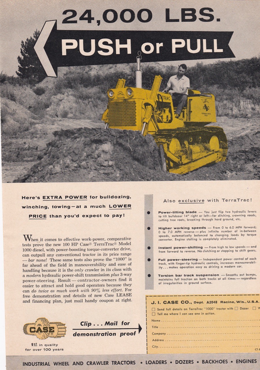 VINTAGE 1950's CASE TERRATRAC CRAWLER TRACTOR PRINT ADS (4)