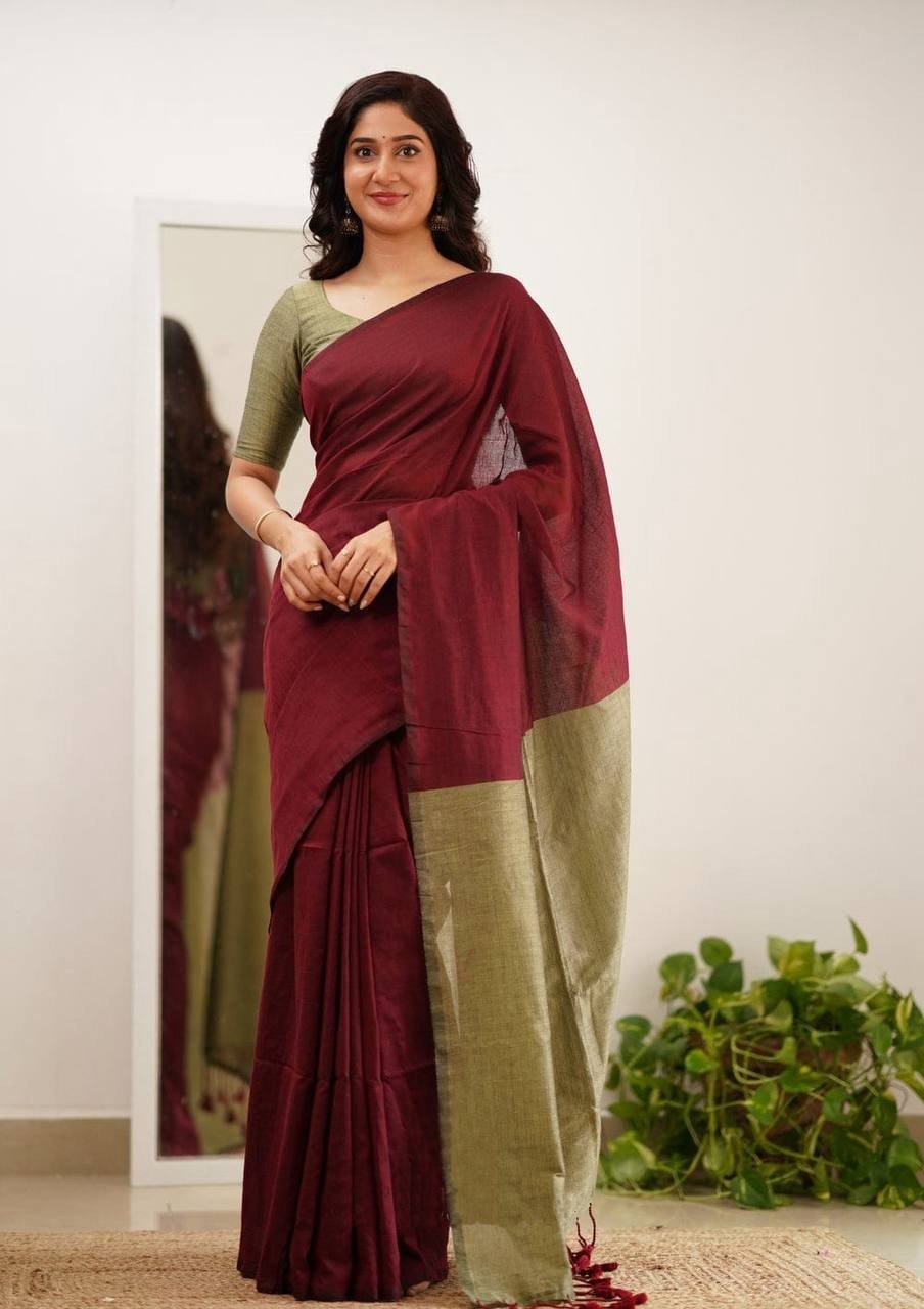Party Wear Maroon Saree Designer Sari Bride Cotton Saree Blouse Indian Bollywood