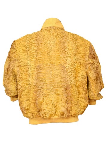 Pre-owned Handmade Made To Order Yellow Real Persian Lamb Fur Bomber Free Style Coat All Sizes