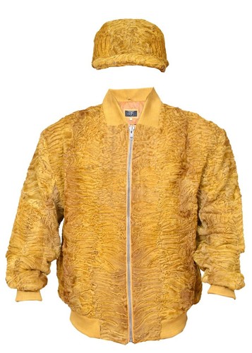 Pre-owned Handmade Made To Order Yellow Real Persian Lamb Fur Bomber Free Style Coat All Sizes