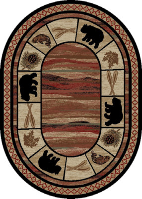  Oval Lodge Cabin Rustic Bear Pinecone Fish Area Rug **FREE SHIPPING**