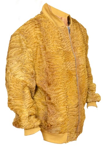 Pre-owned Handmade Made To Order Yellow Real Persian Lamb Fur Bomber Free Style Coat All Sizes