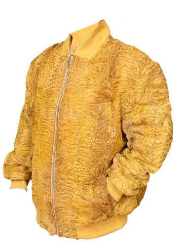 Pre-owned Handmade Made To Order Yellow Real Persian Lamb Fur Bomber Free Style Coat All Sizes