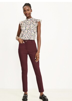 NWT loft outlet skinny ankle midrise sateen WINE. Size 12 MSRP $69.99