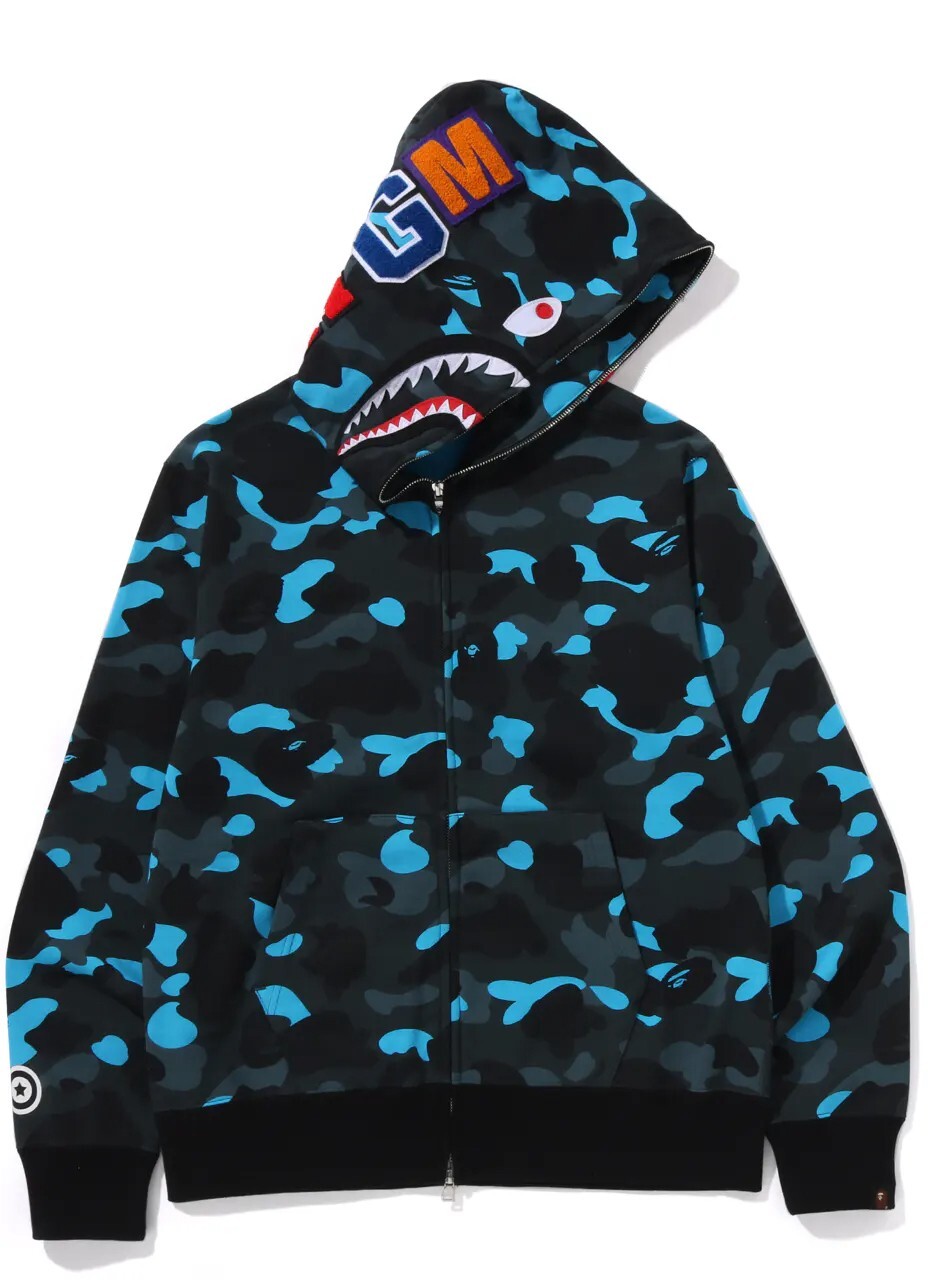 トップス BAPE X PORTER SHARK FULL ZIP HOODIE BAPE Sta Pattern Shark Full Zip Hoodie Black Men's - SS22 - US