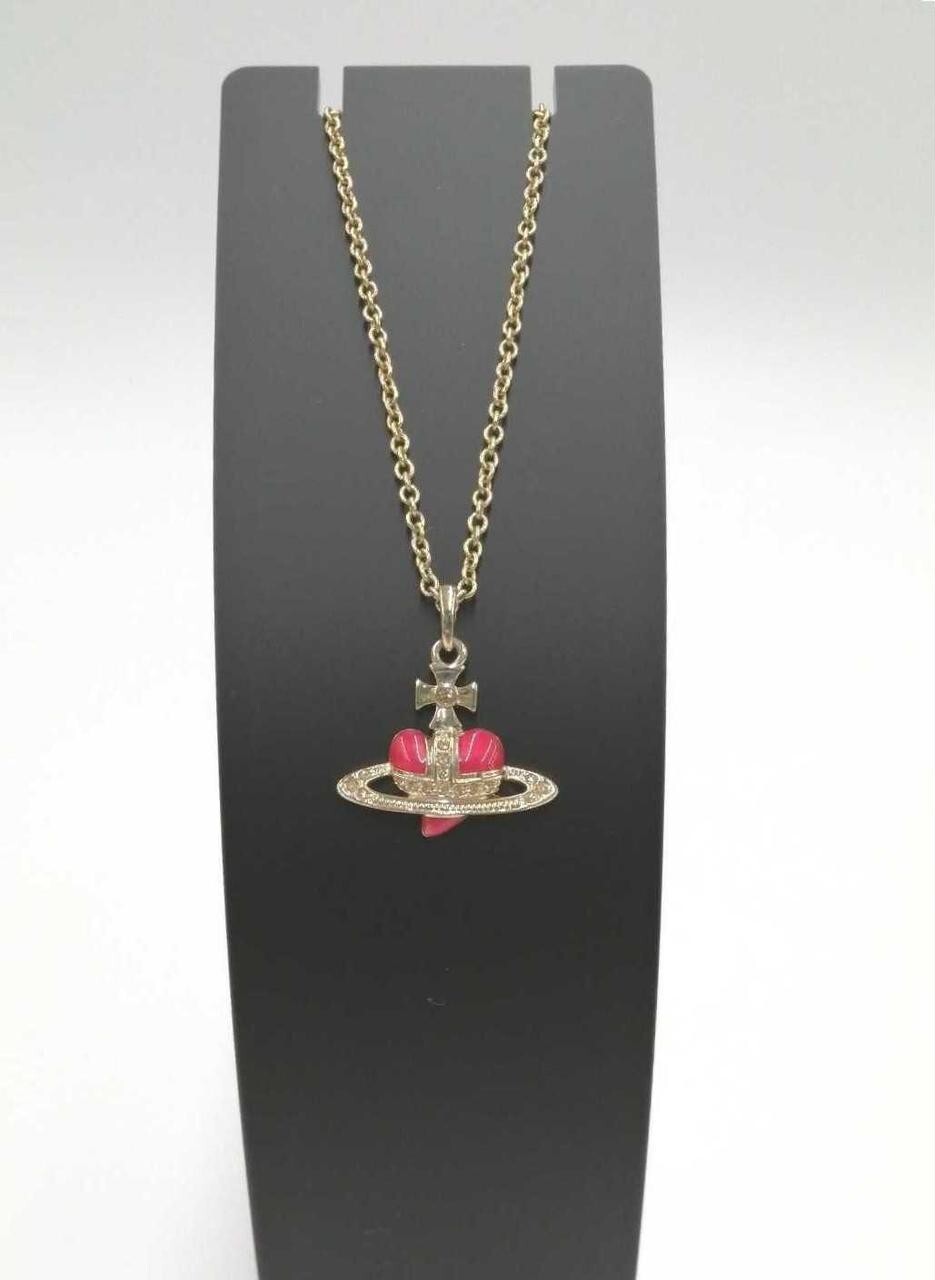 Vivienne Westwood DIAMANTE Heart Orb Necklace Red/Gold From