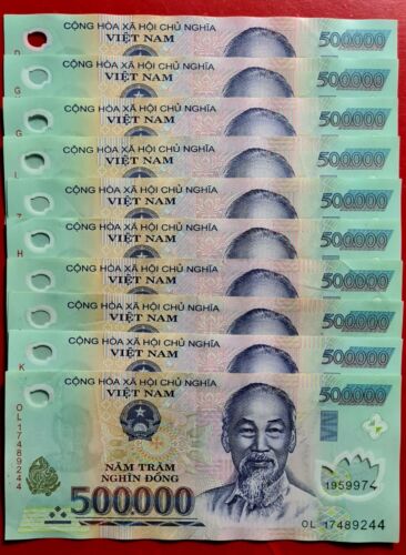 5,000,000 Vietnamese Dong Currency 10 X 500k VND Polymer Banknotes Circulated