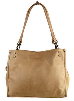 American Leather TAN BEIGE GENUINE LEATHER THREE COMPARTMENTS TOTE SHOULDER BAG