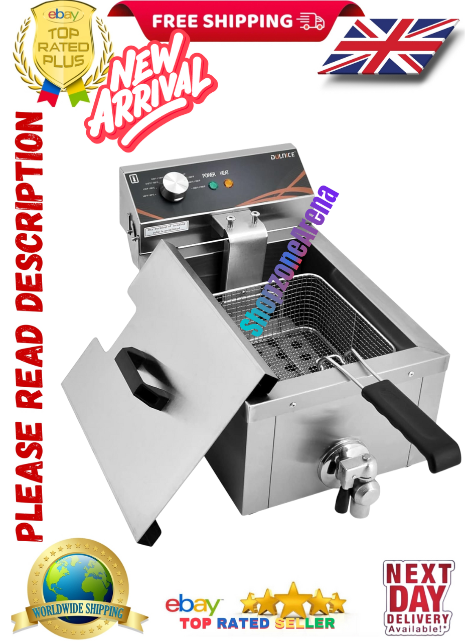 6L Deep Fat Fryer w/Basket & Lid, Countertop Stainless Steel Commercial Kit